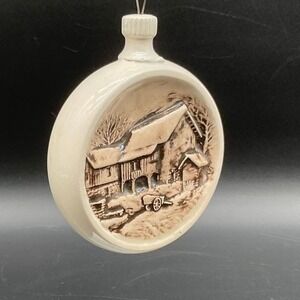 Vintage Round Ceramic Horse Sleigh Ornament Hanging Holiday Home Victorian Style